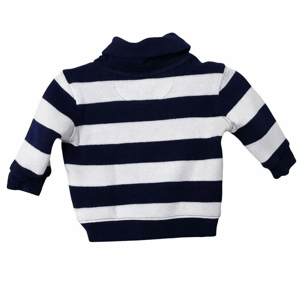 Ralph Lauren Baby Boy 3M Sweater Navy Blue White Striped Knit Preppy Nautical